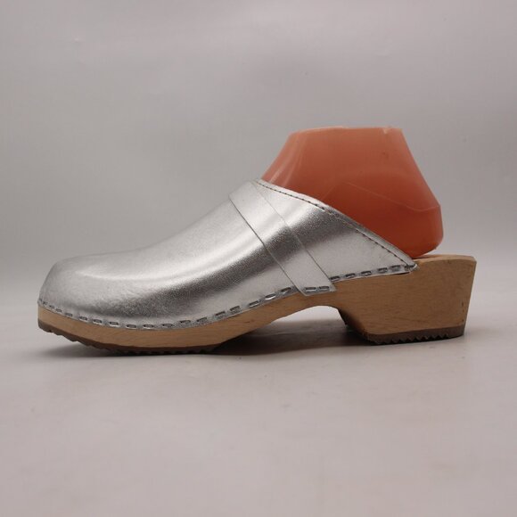 Lotta's From Stockholm Women's Size EU 42 Swedish Silver Clogs Wood - Picture 4 of 12